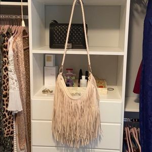 Fringe beige cross body bag